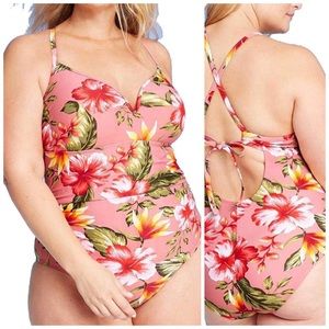 14W 18W Kona Sol Pink Floral One Piece Swimsuit Plus Size